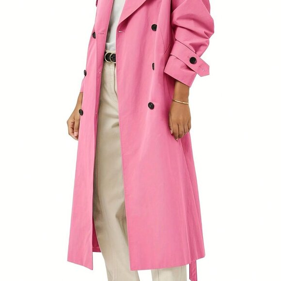 Pink Elegant Women's Long Button Windbreaker Coat - Picture 2 of 7